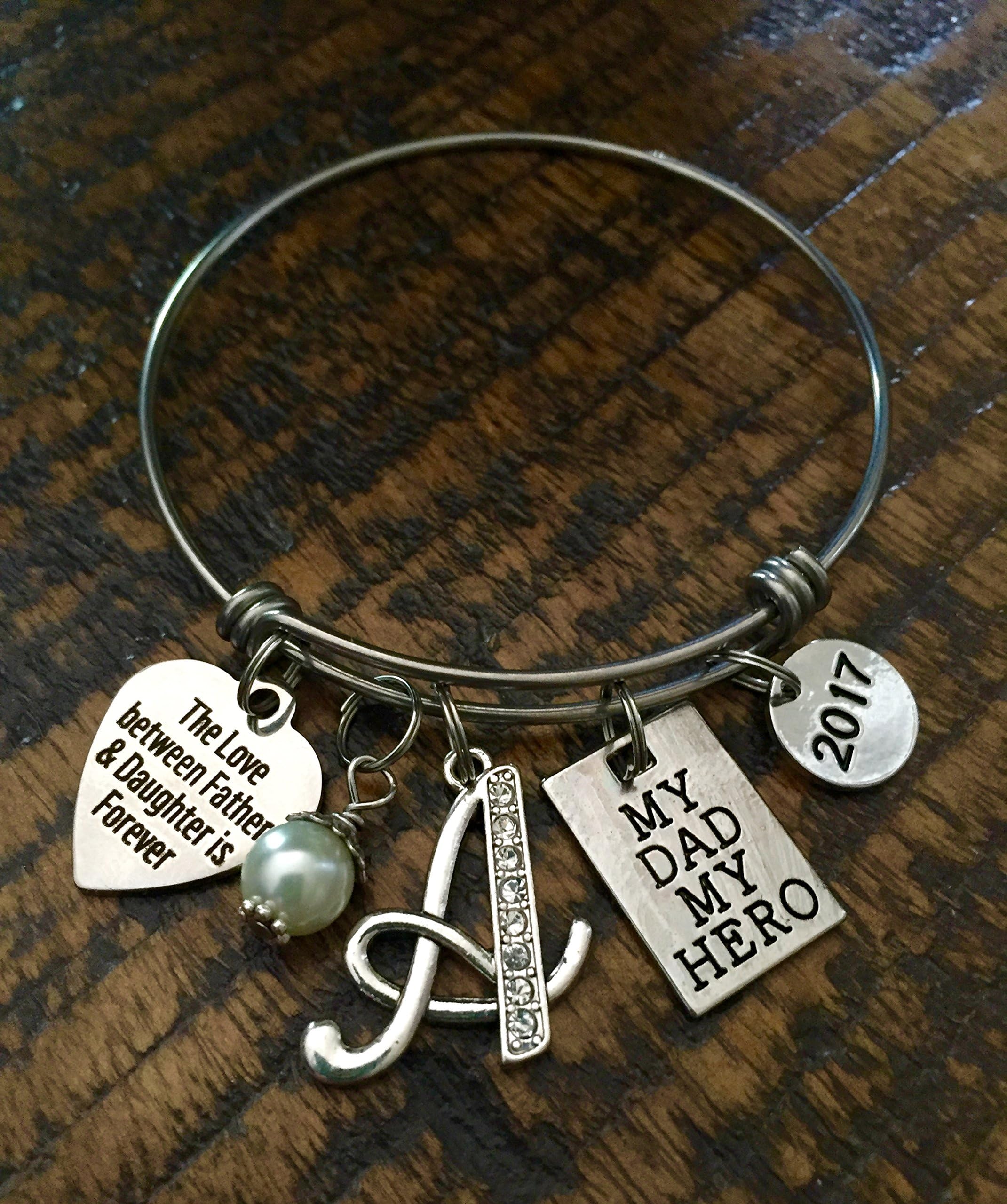 Gifts for Daughter from Dad, The love between Father and daughter is forever, My Dad My Hero Father Daughter Gifts Personalized Bangle 2017