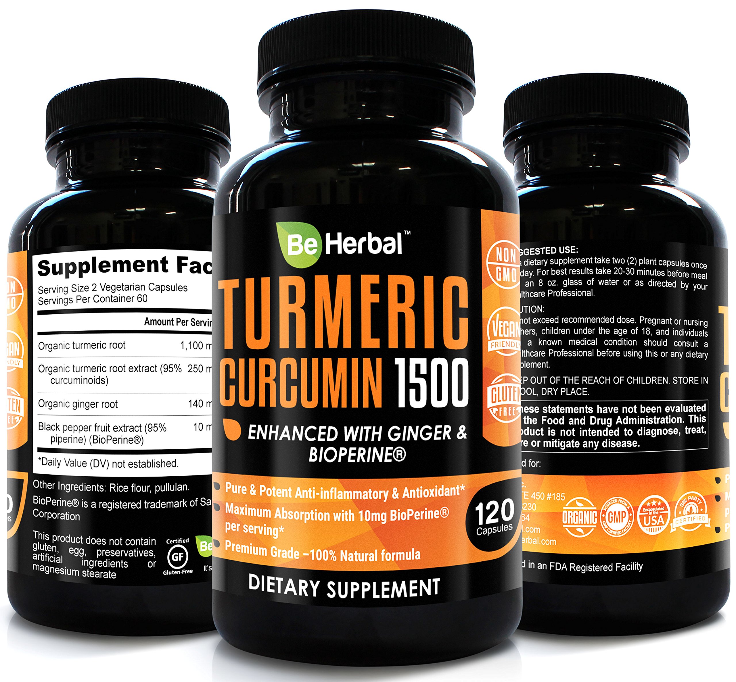 BE HERBAL Premium Organic Turmeric Curcumin with Bioperine 1500mg The