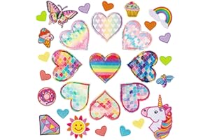 X1ZUUE 30Pcs Heart Shape Iron on Patches, Colorful Kids Iron on Knee Patches Fashion Girl Embroidered Patches Sew on Embroidered Applique DIY Accessory for Backpack Clothes Dress Pants Hats Jeans