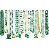 Fovths 100 Pieces St Patrick's Day Beads Necklaces Bulk 18 Kinds of Pendants Green Shamrock Coins Hat St Patricks Beads Necklace for Parade St Patrick's Day Decoration Party Supplies