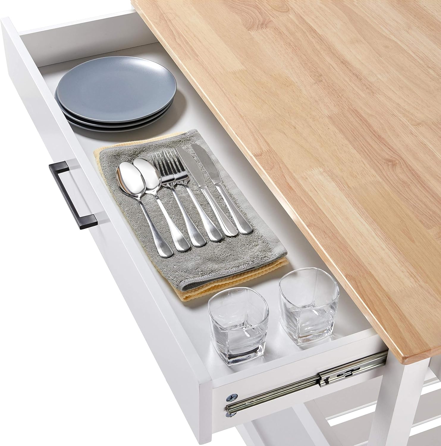 YAHEETECH Kitchen Island with Wheels, 3 Tier Rolling Kitchen Cart with 1 Drawer and 2 Spacious Storage Shelf Solid Wood Countertop, White - Kitchen Islands & Carts