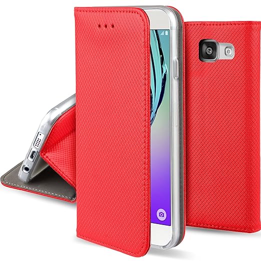 title=Cover Samsung Galaxy A5 2016 Rosso- Custodia a libro Flip Smart magnetica de