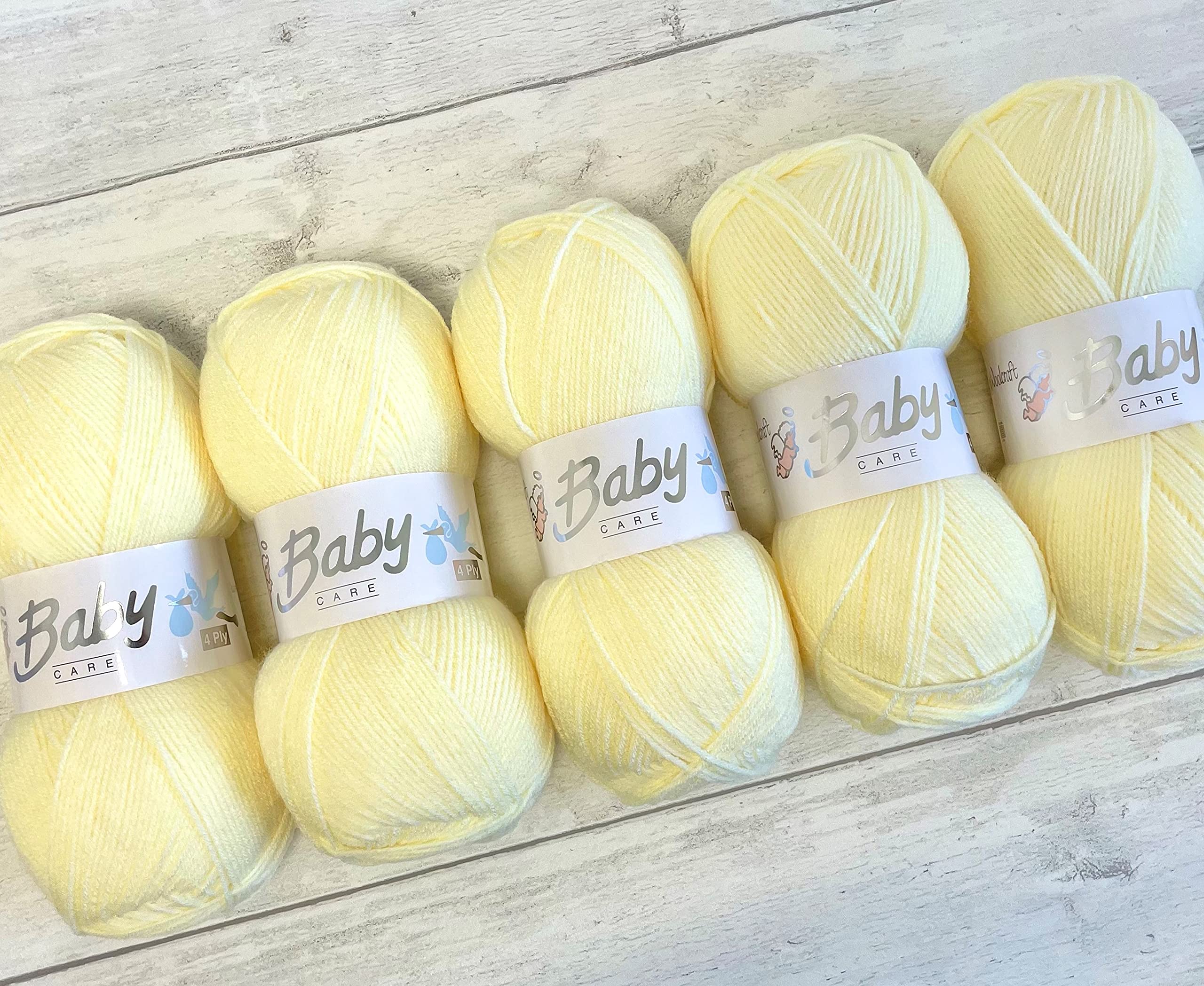 5 x 100g Woolcraft Babycare 4Ply Baby Wool (Lemon 702)