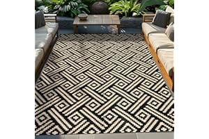 ROCYJULIN Outdoor Plastic Straw Rug 5x8 Ft, Outdoor Rug for Patio, Waterproof Outdoor Carpet for Camping, Deck, Rv, Balcony, Porch, Backyard, Reversible Outdoor Area Rug, Black and Beige