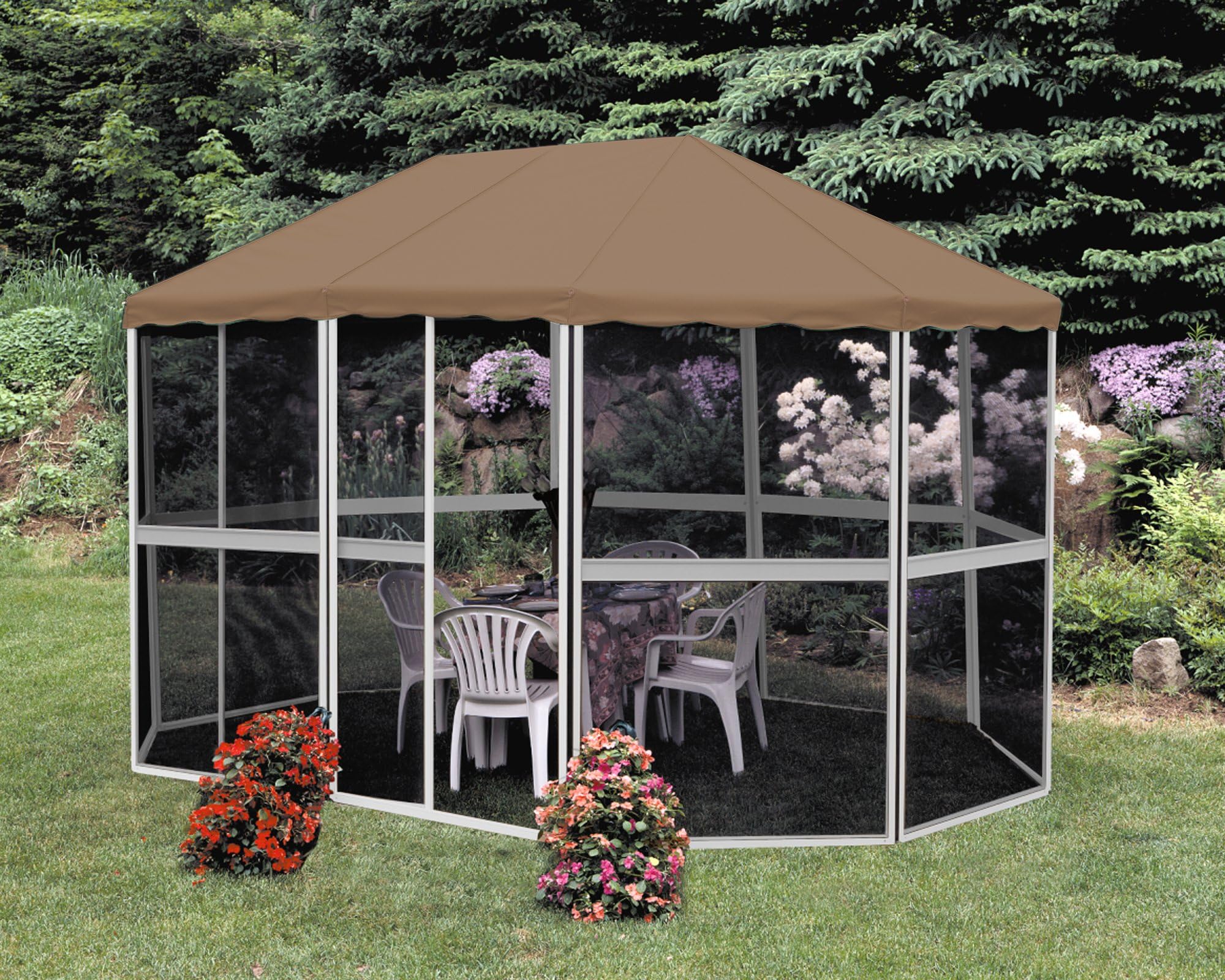 Gazebo Penguin 4131043 3-Season Oblong Gazebo, 13 by 9', White/Taupe