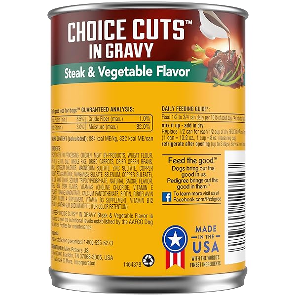 PEDIGREE CHOICE CUTS WITH STEAK AND VEGETABLES WET DOG FOOD 13.2 OUNCES