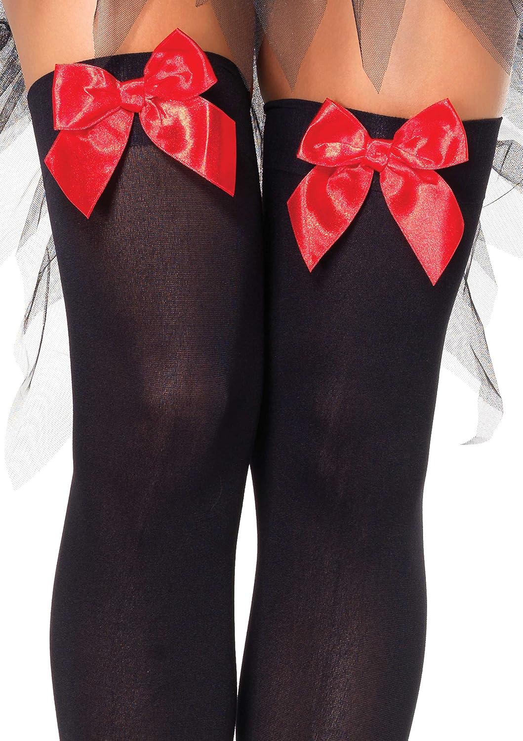 Leg Avenue Women's Satin Bow Accent Thigh Highs: Clothing