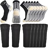 Shupakul 4 Set Grip Soccer Socks with Shin Guard Sleeve,Anti-Slip Soccer Sock Sleeve,Athletic Socks Set for Teens Adult Sport