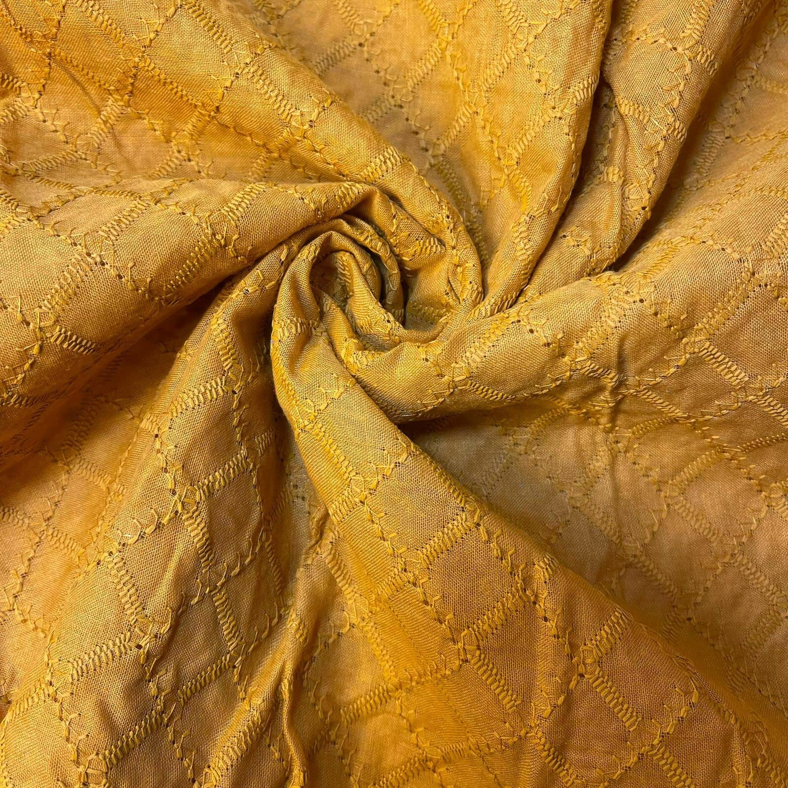 Cotton Lawn Broderie Anglaise Mustard Gold Embroidery Dress Craft Fabric 44" (Design 5)