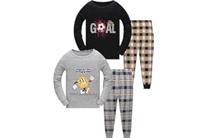 ZEBZOO Kids Pajamas Adorable Print 100% Cotton 4-Piece Pyjama for Boys Girls Clothes 2-12 Years PJs