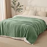 Unnivoll 100% Cotton Muslin Blanket Queen Size 90" x 90" for Bed Couch Summer Gauze Blanket for Adults Lightweight and Breathable Dark Green