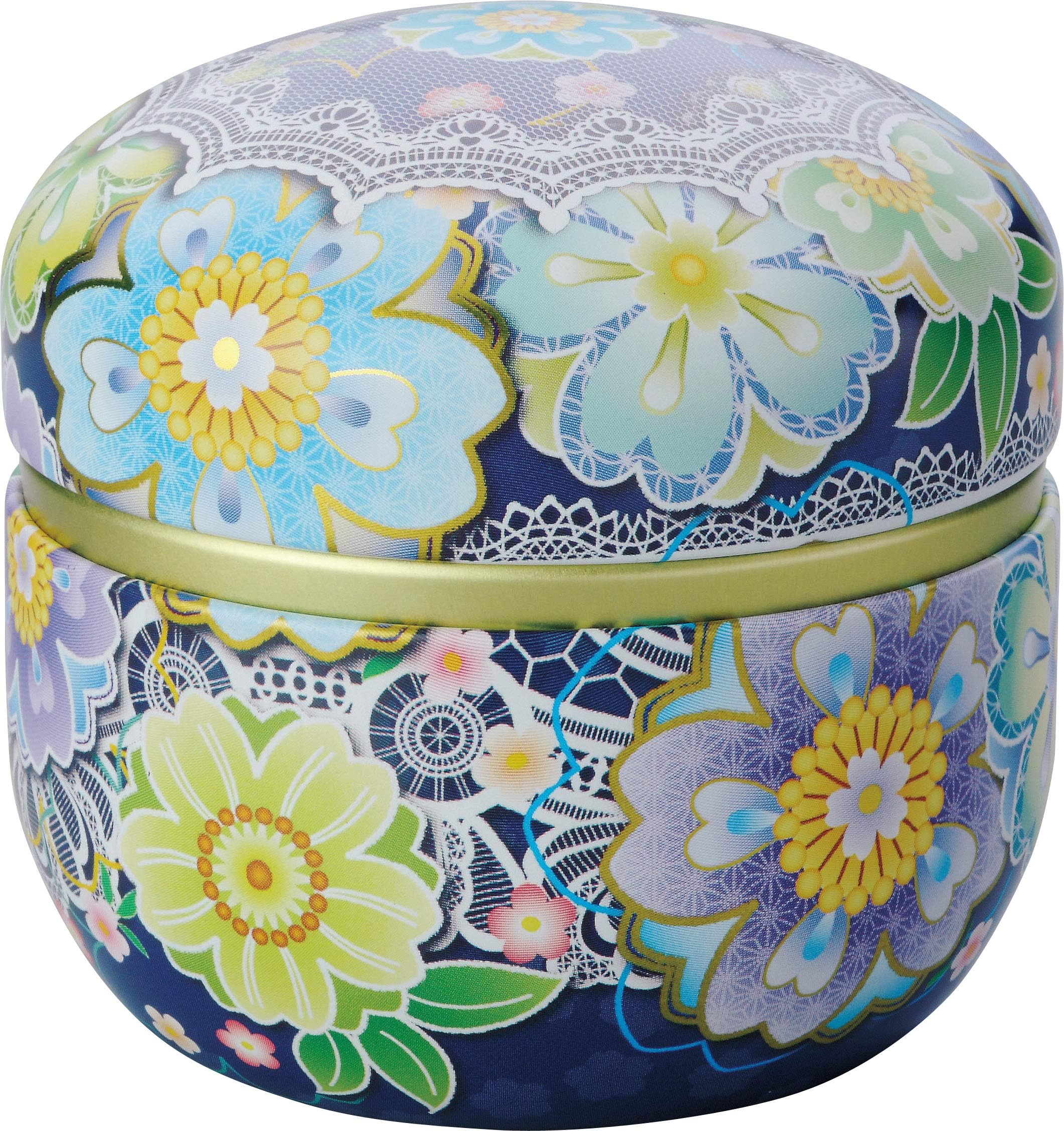 Japanese tea canister tin Suzuko Marine Blue/double lid/perfect for sencha