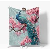 Peacock Throw Blanket Warm Decor Animal Peacocks Soft Flannel Blanket Peacock Gifts for Kids Boys Girls Men Women 40" X 50"