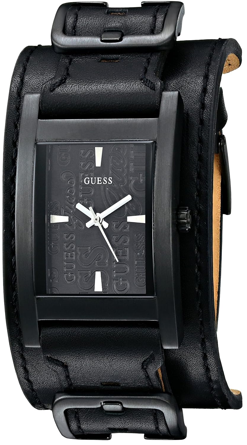 GUESS Men's U95139G1 Black IP Leather Cuff Watch Guess Amazon.co.uk