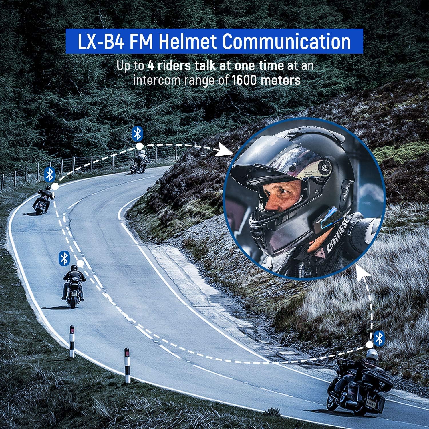LEXIN B4FM Motorcycle Bluetooth Intercom, 10-Rider Group Intercom System with Music Sharing - Image 3
