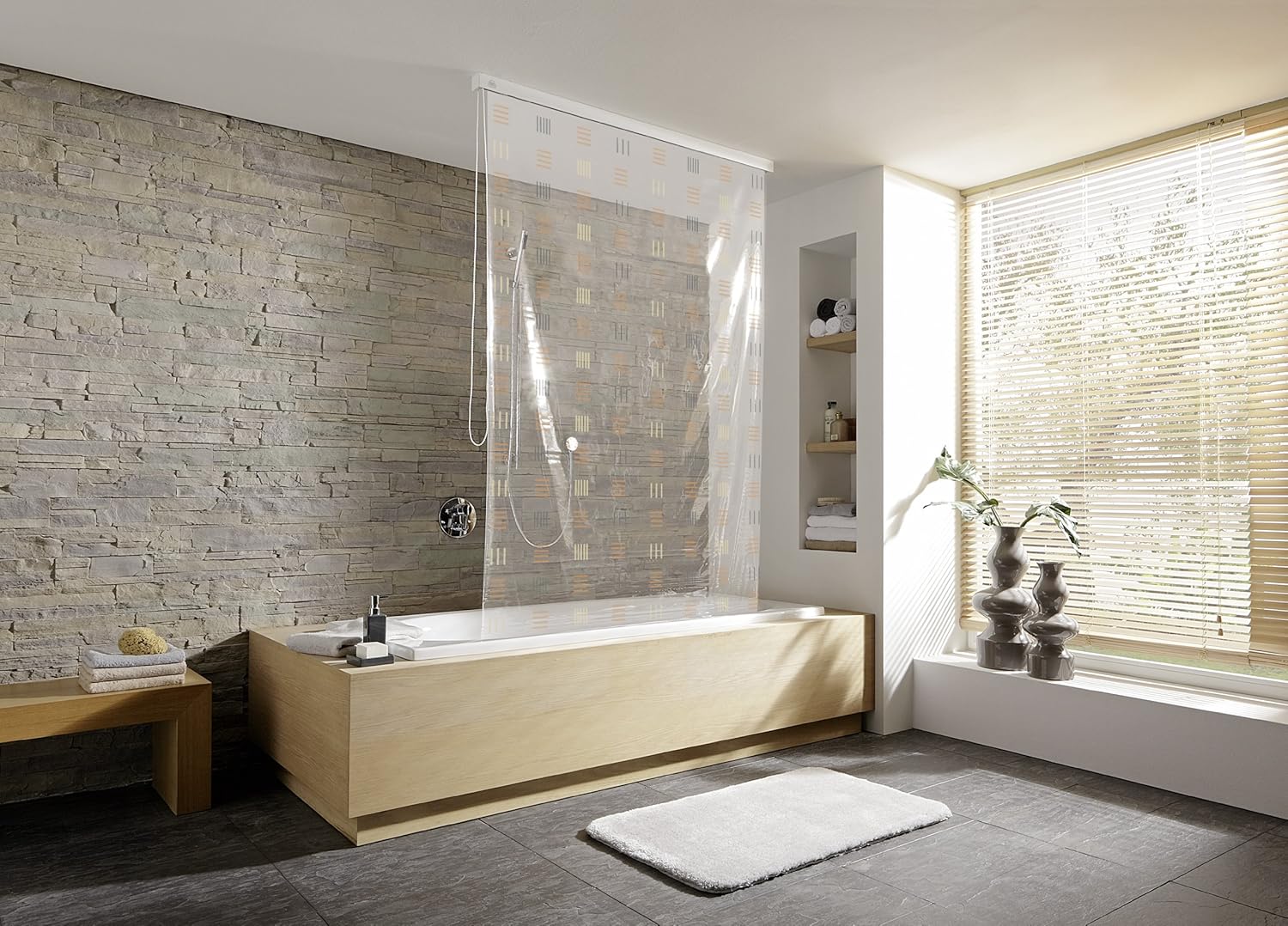 Kleine Wolke 3321351747 Shower Roller Blind Empty Cartridges 128 x 240 cm, Stripes Copper, Multicolor, 128W x 240H cm - Image 3