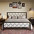 SHA CERLIN King Size Metal Bed Frame with Vintage Circular Design Headboard and Footboard,No Box Spring Required, Easy Assembly,Noise-Free,Brown