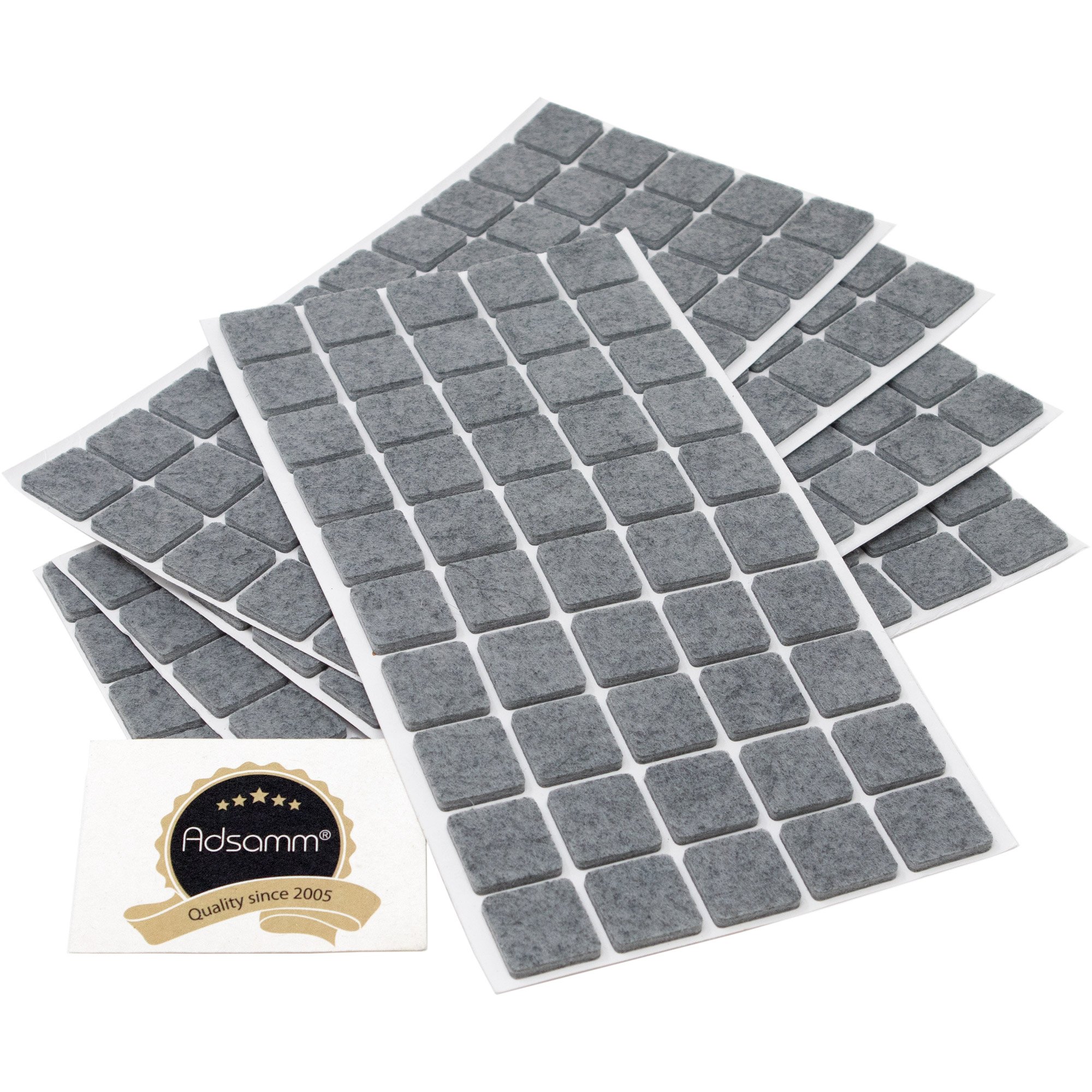 Adsamm® / 250 x self-adhesive felt pads/Grey / 0.79x0.79'' (20x20 mm) / square / 0.138'' / 3.5 mm thick stick-on furniture felt glides/Furniture & Chair Glides
