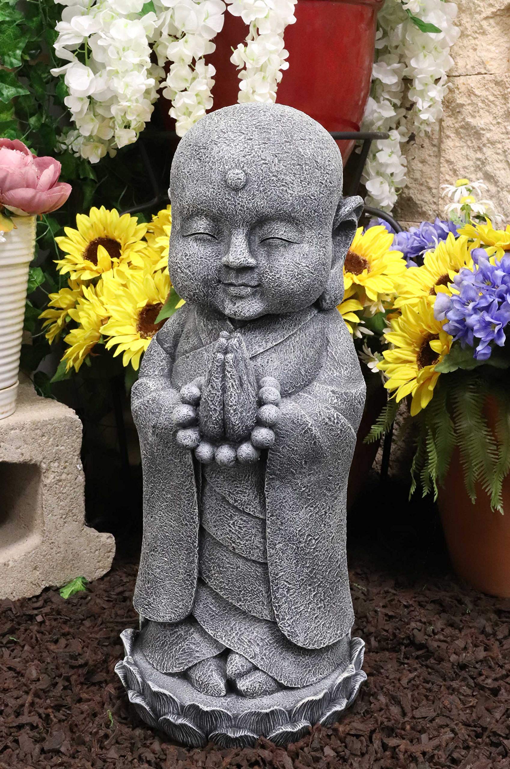 Ebros Gift 20.25" Tall Large Jizo Buddha Monk in Namaskara Mudra Hand Adoration Pose with Prayer Bea