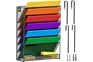 MINDEPOT 7-Tier Wall Hanging File Organizer Cubicle Hanging Organizer Mount File Holder, Mesh Magazine Document Mail Organizer Wall Organizer for Office School Home, Black