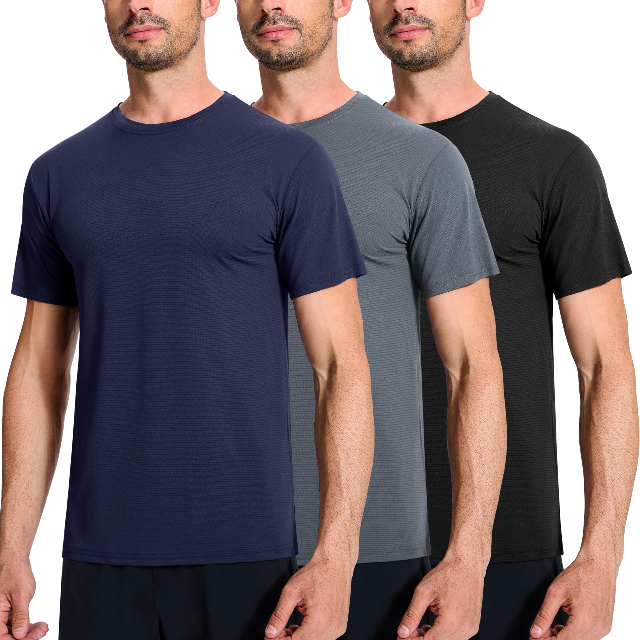 Photo 1 of 3 Pack Men's Dry Fit Moisture Wicking Performance T Shirts Lightweight Active Athletic Running Gym Crew Tees Short Sleeve?L?3p1