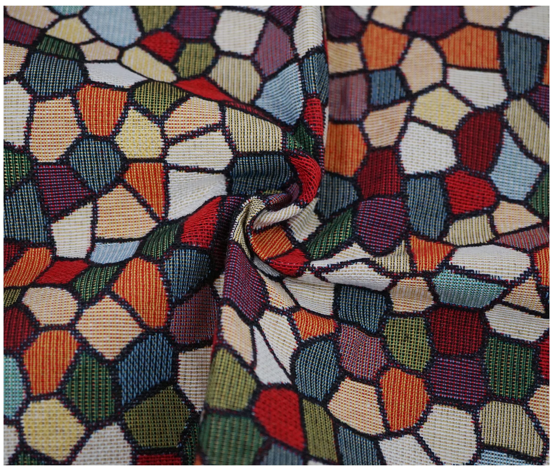 Luxury Tapestry Woven Curtain Upholstery Fabric Sofa Cushion Durable Material (100 x 140cm, Mosaic Tiles)