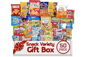 BELMINT Snacks Gift Box Variety Pack Care Package (50 Count) - Christmas Treats Gift Basket Cookies Chips Adults Kids Grandkids Boys Girls Women Men Boyfriend Birthday College Student School Office