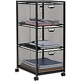 Mind Reader Office Storage Organizer with Mesh Drawers Label Holders and Optional Wheels, Metal Mesh, Black