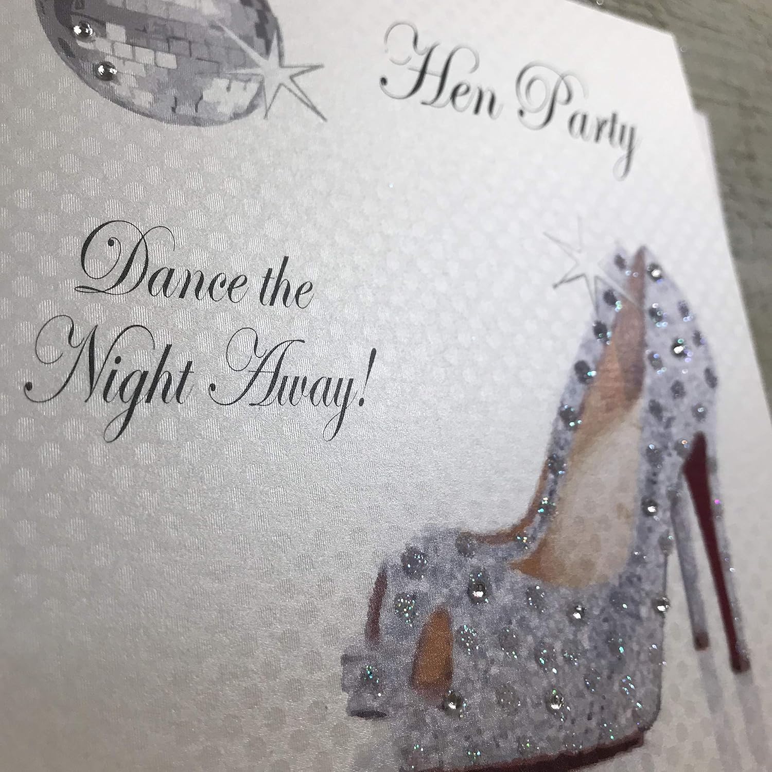 White Cotton Cards Dance The Night Away Party Handmade Card with Glitter Ball and Sparkly Shoes, White, PD24 - Image 5
