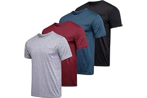 Real Essentials 4 Pack: Men's Dry-Fit Short Sleeve Pocket Crew Performance Athletic T-Shirt (Available in Big & Tall)