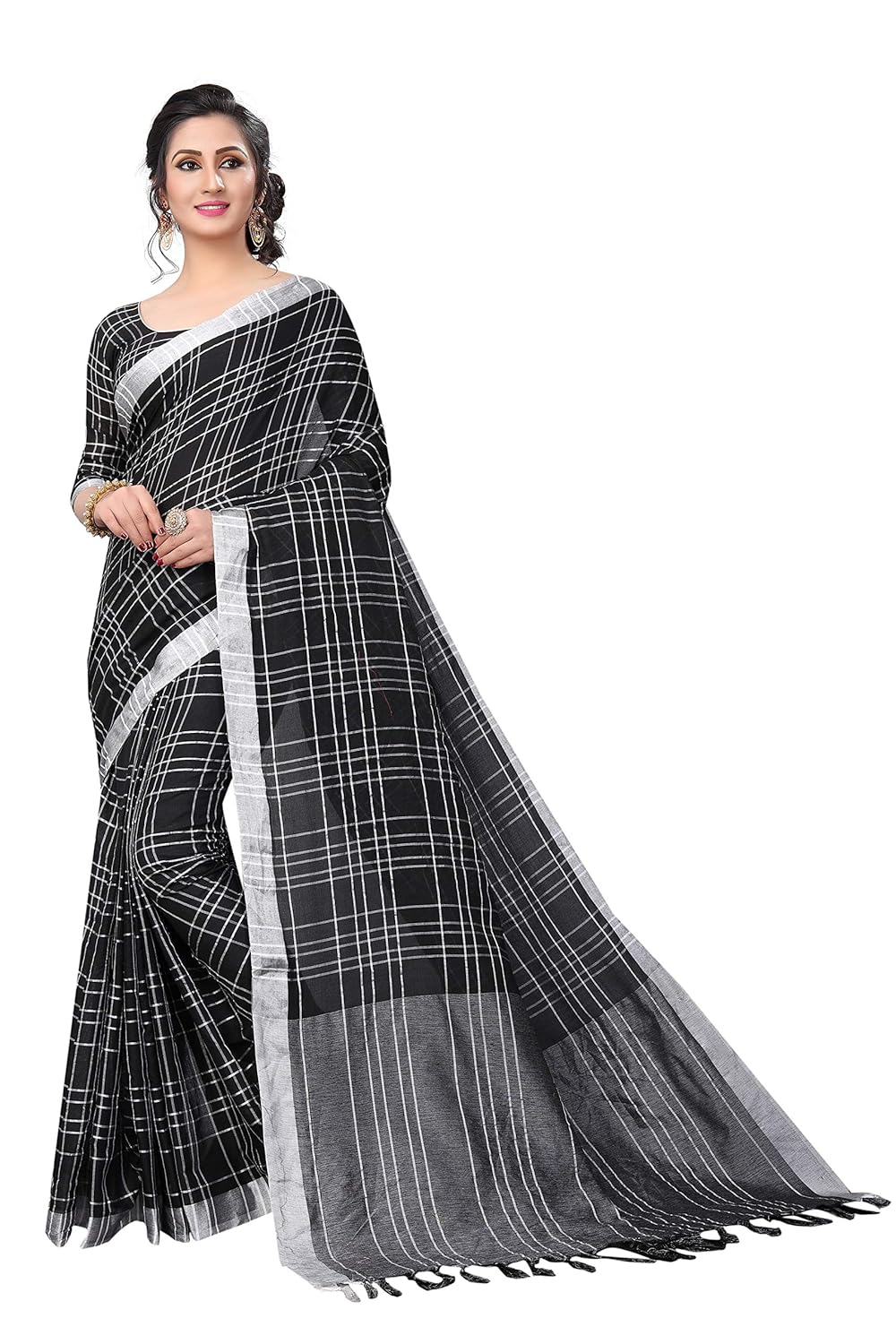 perfectblue women's linen saree with blouse piece (linenmiinniimumvaariation)