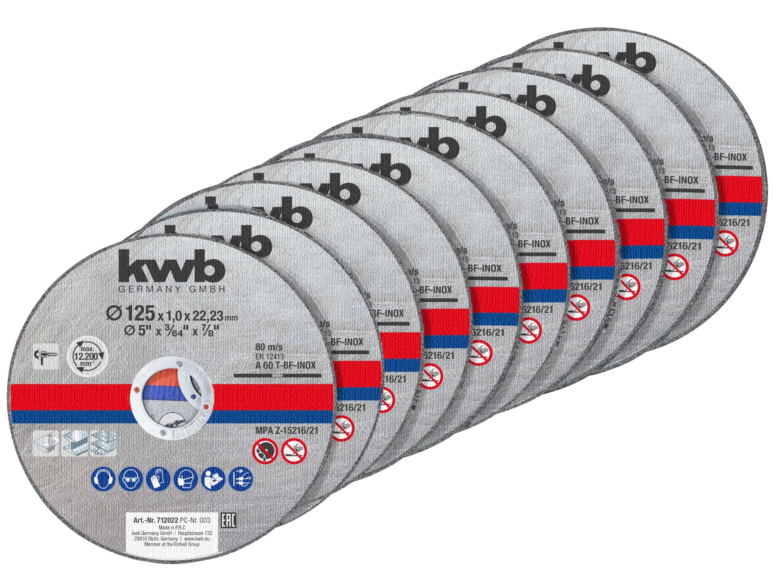 KWB Thin Cutting Discs for Angle Grinder 125 MM - INOX Stainless Steel - Storage CASE Included