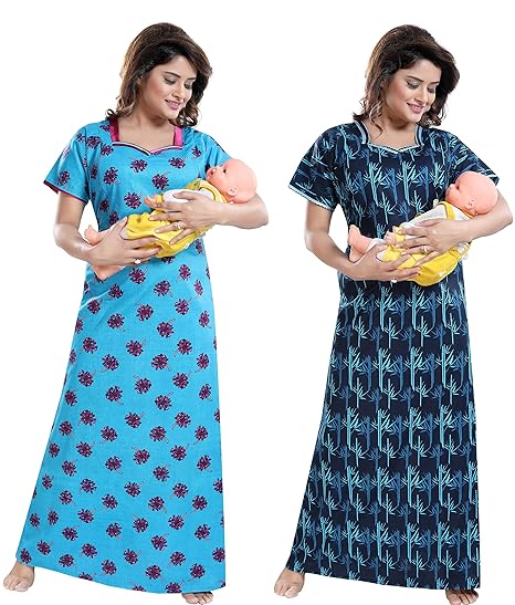 Women's Cotton Feeding/Nursing/Maternity Nighty Smart Combo (Pack of 2) (Free Size; Length:55