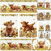 Hillsuren 13 Pcs Sunflower Highland Cow Kitchen Curtains Valance Decor Set | Includes Rugs, Towels, Pot Holders, Mitts, Farmhouse Style for Cooking, Grilling, Housewarming Gift, Home Coordination