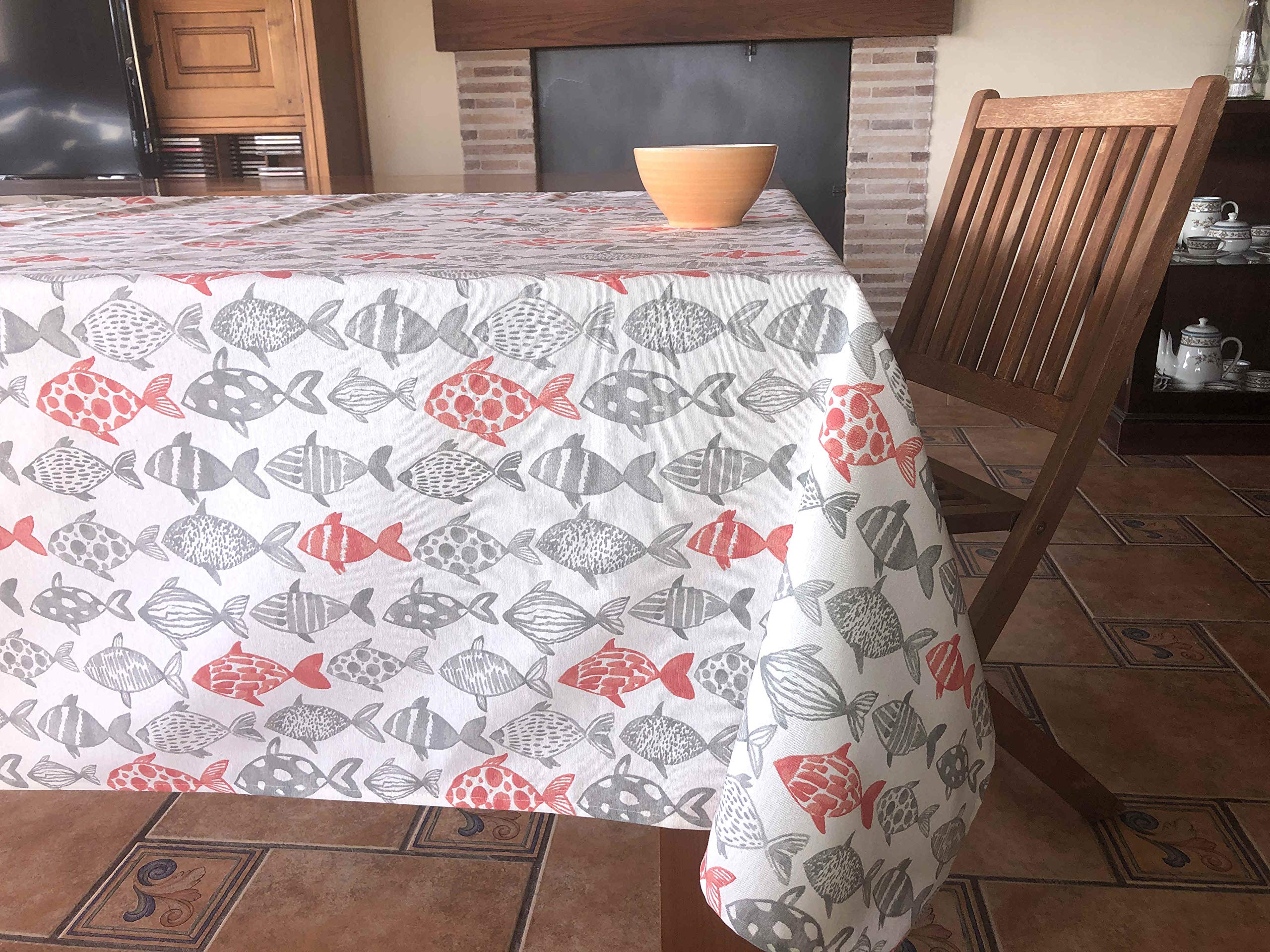 Cassa Luyton Fishes Printed Canvas Tablecloth 140 x 300 cm Red