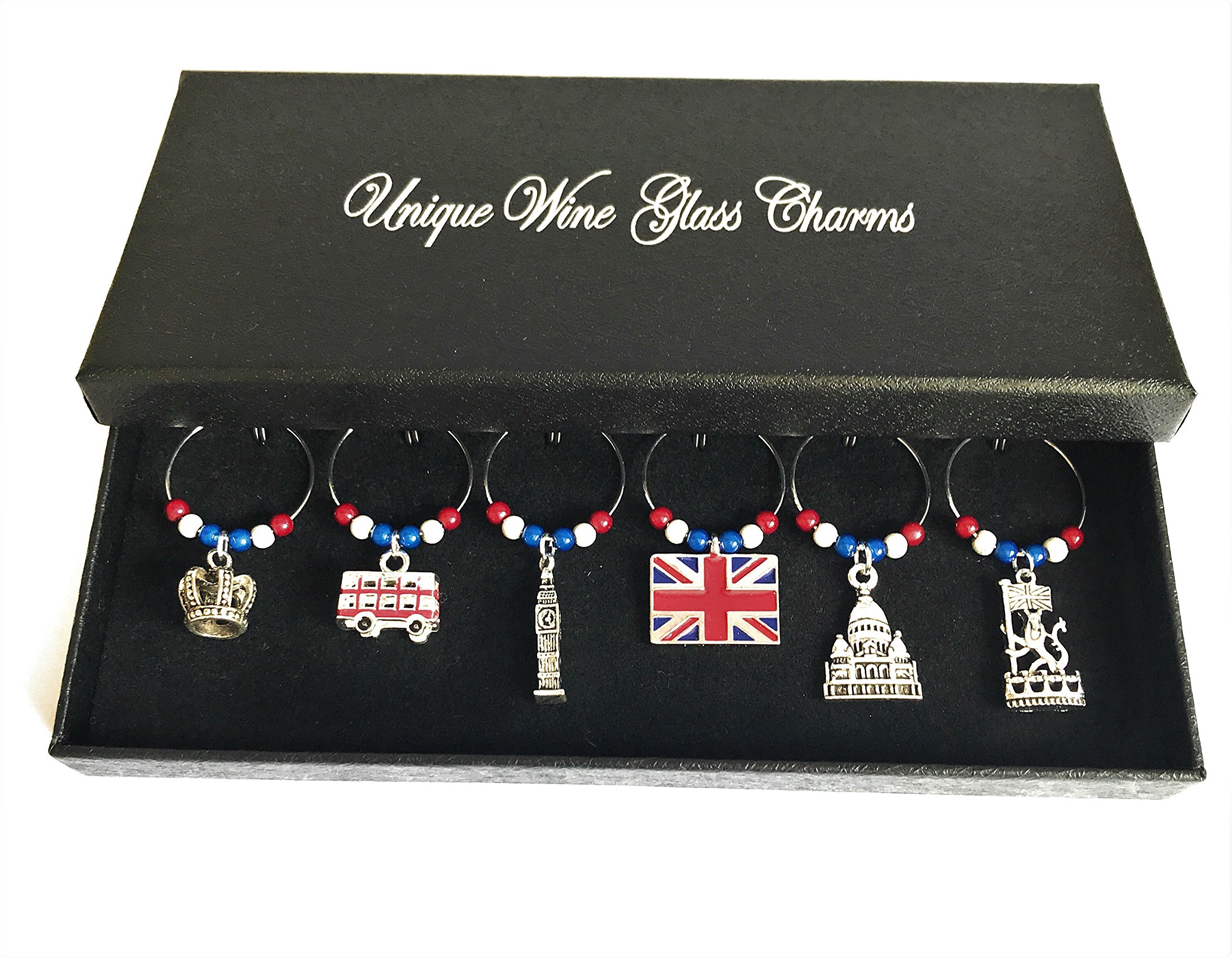 Libby's Market Place London Wine Glass Charms with Gift Box