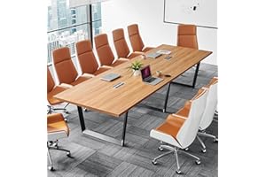 ahliss Sturdy Conference Table with Cable Management Grommets Modern Rectangle Office Meeting Table with Wood Tabletop and Metal Frame & Legs- Easy Assembly Boardroom Table (Natural, 12 Foot)