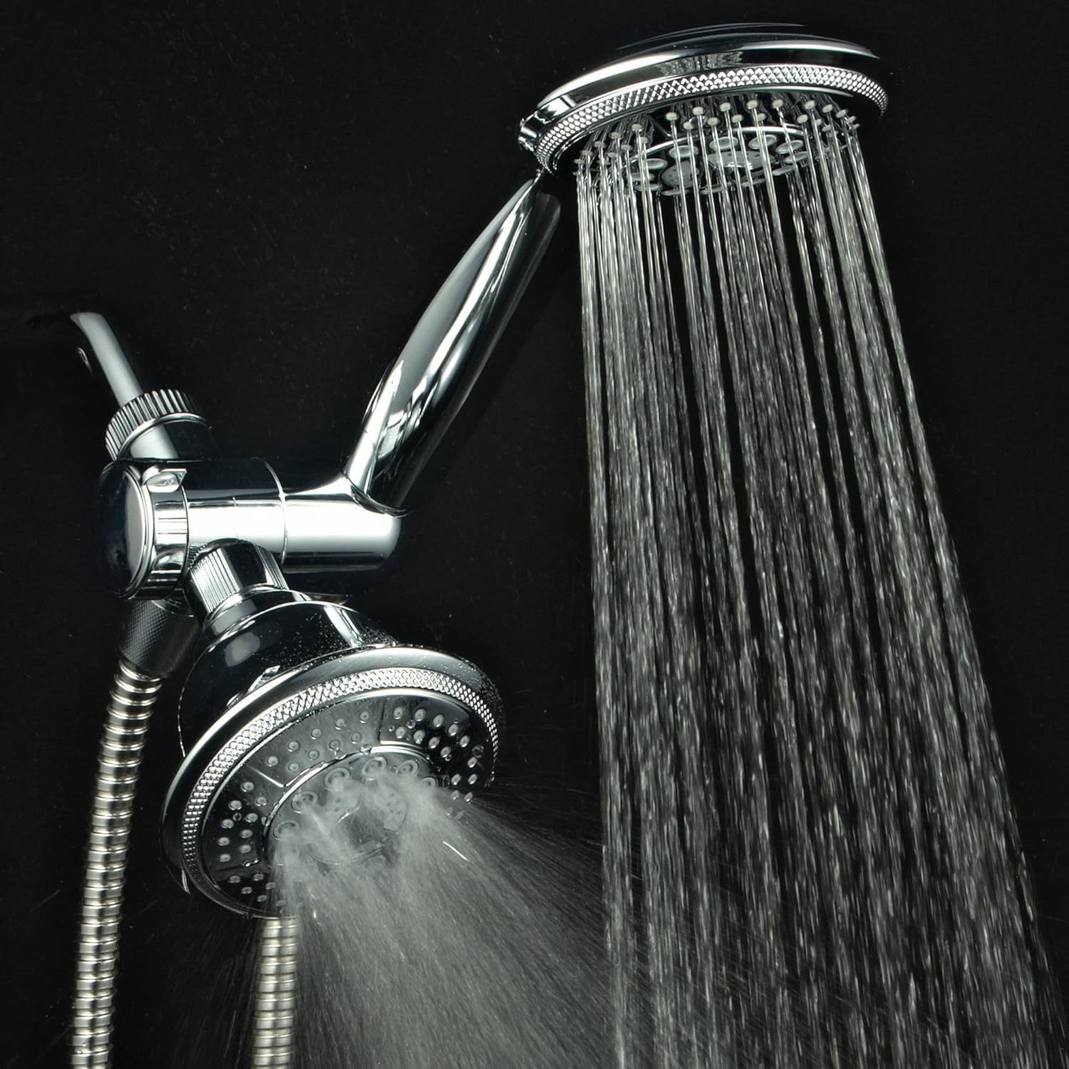 Hydroluxe 1433 Handheld Showerhead & Rain Shower Combo. High Pressure 24 Function 4" Face Dual 2 in 1 Shower Head System with Stainless Steel Hose, Patented 3-way Water Diverter in All-Chrome Finish - - 