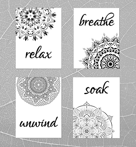 Amazon Com Mandala Flower Bathroom Wall Decor Quotes And Sayings Set Of 4 Unframed Great Gift For Bathroom Art Prints Signs Handmade
