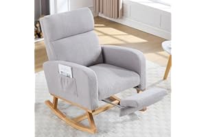 HCHAIRH Rocking Chair Nursery with Foot Rest, Teddy Nursing Rocking Chairs for Mom Nursery, Rocker Glider Chair with Footrest for Living Room, Bedroom, Light Gray