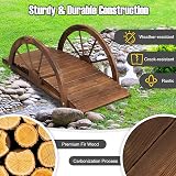 TANGZON Wooden Garden Bridge 102CM Arc Footbridge with Half-wheel Railings view 2