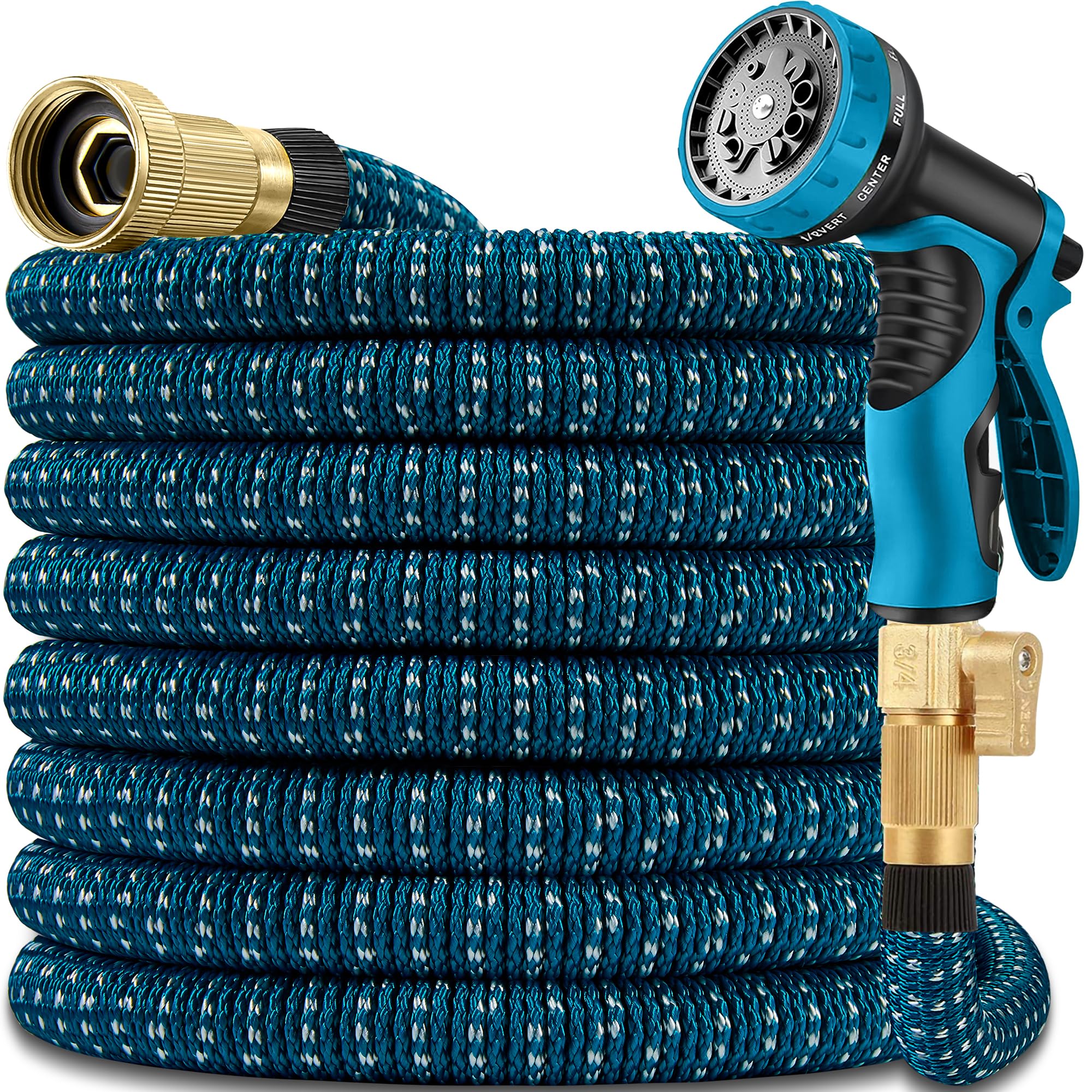 Photo 1 of 100 ft Expandable Garden Hose with 10 Patterns Nozzle,Kink-free, Flexible Expanding Water Hoses with 3/4" Solid Fittings and 4-Layer Latex Core - Garden Hoses