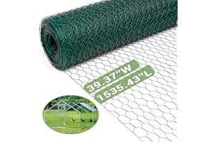 HEASON Chicken Wire Fencing Mesh, Galvanized Hexagonal Floral Chicken Wire, Outdoor Anti-Rust Chicken Wire Poultry Netting for Garden Fence (3 ft x 128 ft, PVC Coated)