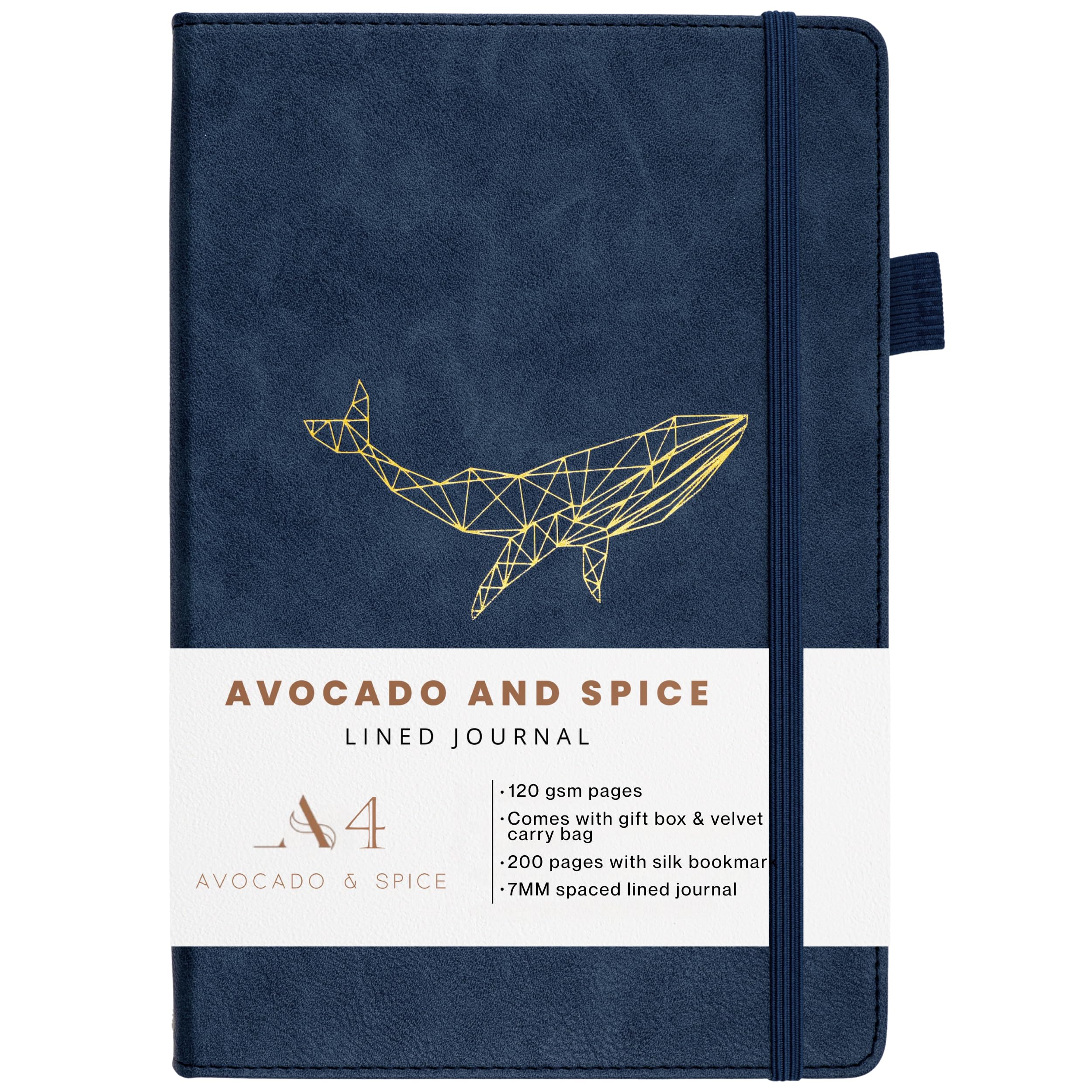 Notebook A4 Lined Journal by Avocado and Spice® with Gift Box & Velvet Bag – Notepads A4 Hardback - Travel Journal - 200 Thick Pages (Blue, Lined)