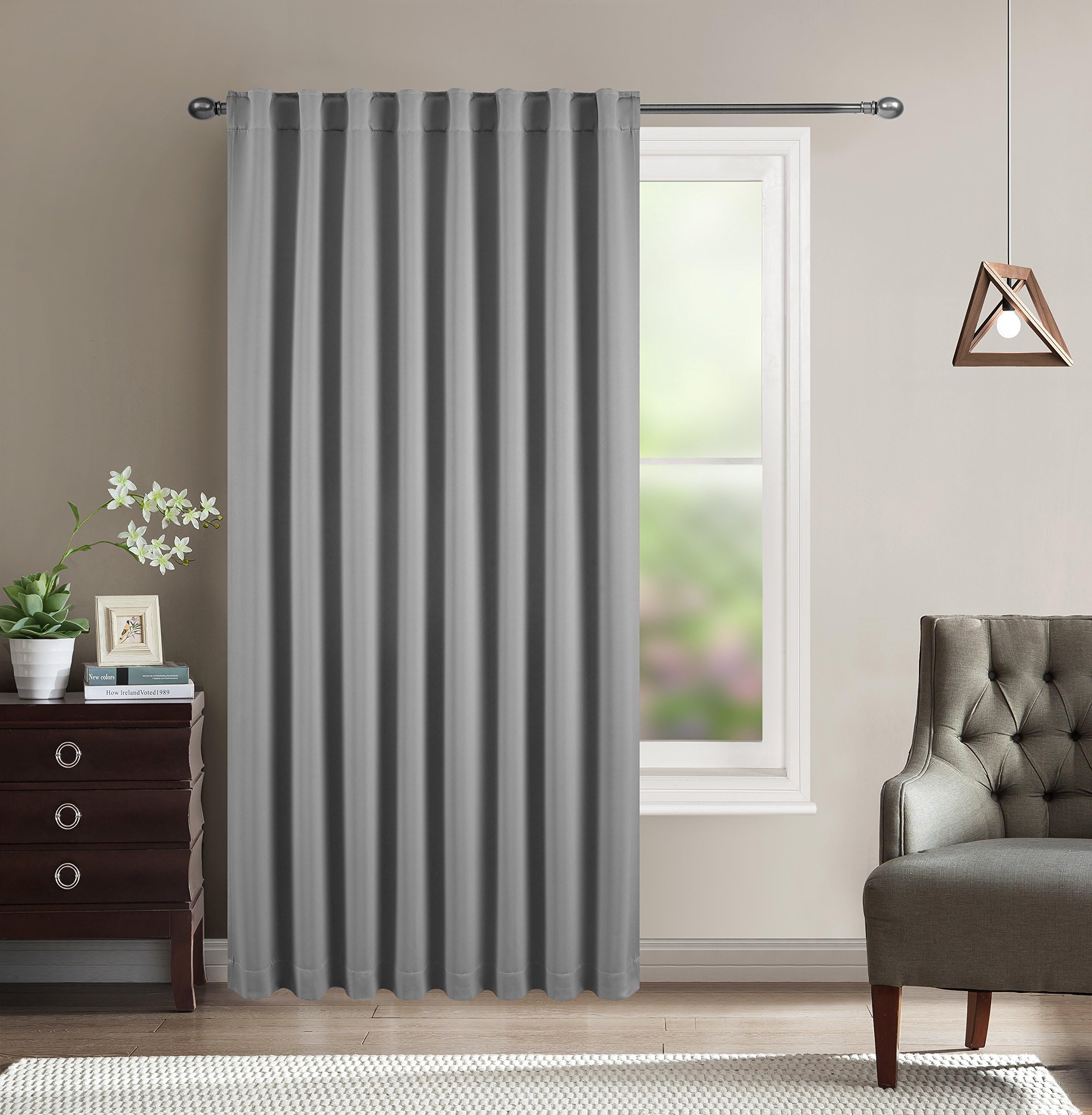 BETTER HOME USA BHU Funtion Curtain-Wide Back Tab/Rod Pocket Thermal Blackout Patio Window Door Curtain Panel, Extra Wide Sliding Door Insulated Curtain, Vertical Blind - 80W by 96L Inches-Grey