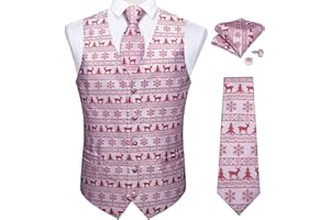 DiBanGu Mens Silk Christmas Vest and Tie Set Holiday Festive Suit Waistcoat for Party Vacation Xmas Tuxedo Dress Vest