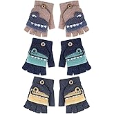 Geyoga 3 Pairs Winter Fingerless Gloves for Kids Convertible Knitted Mitten Gloves Warm Half Finger for Boys Girls 5-10 Year