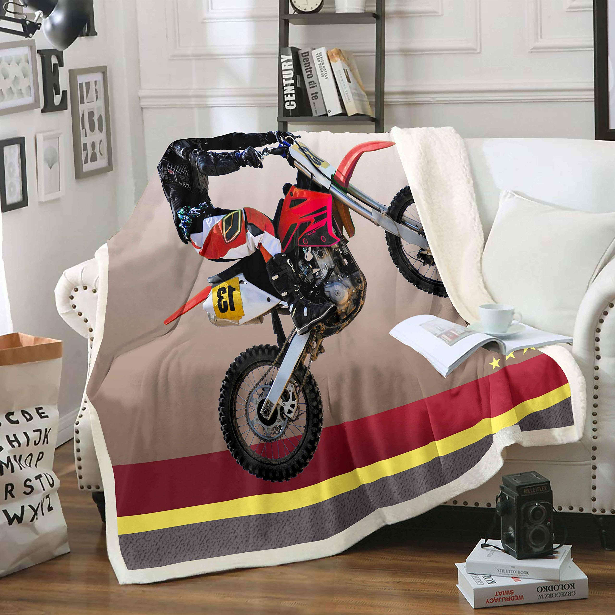 Loussiesd 3D Dirt Bike Sherpa Blanket Motocross Racer Extreme Sports Fleece Throw Blanket for Kids Boys Racing Motorcycle Plush Blanket Motorbike Fuzzy Blanket for Sofa Bed Couch Baby 30x40 Inch — image 1