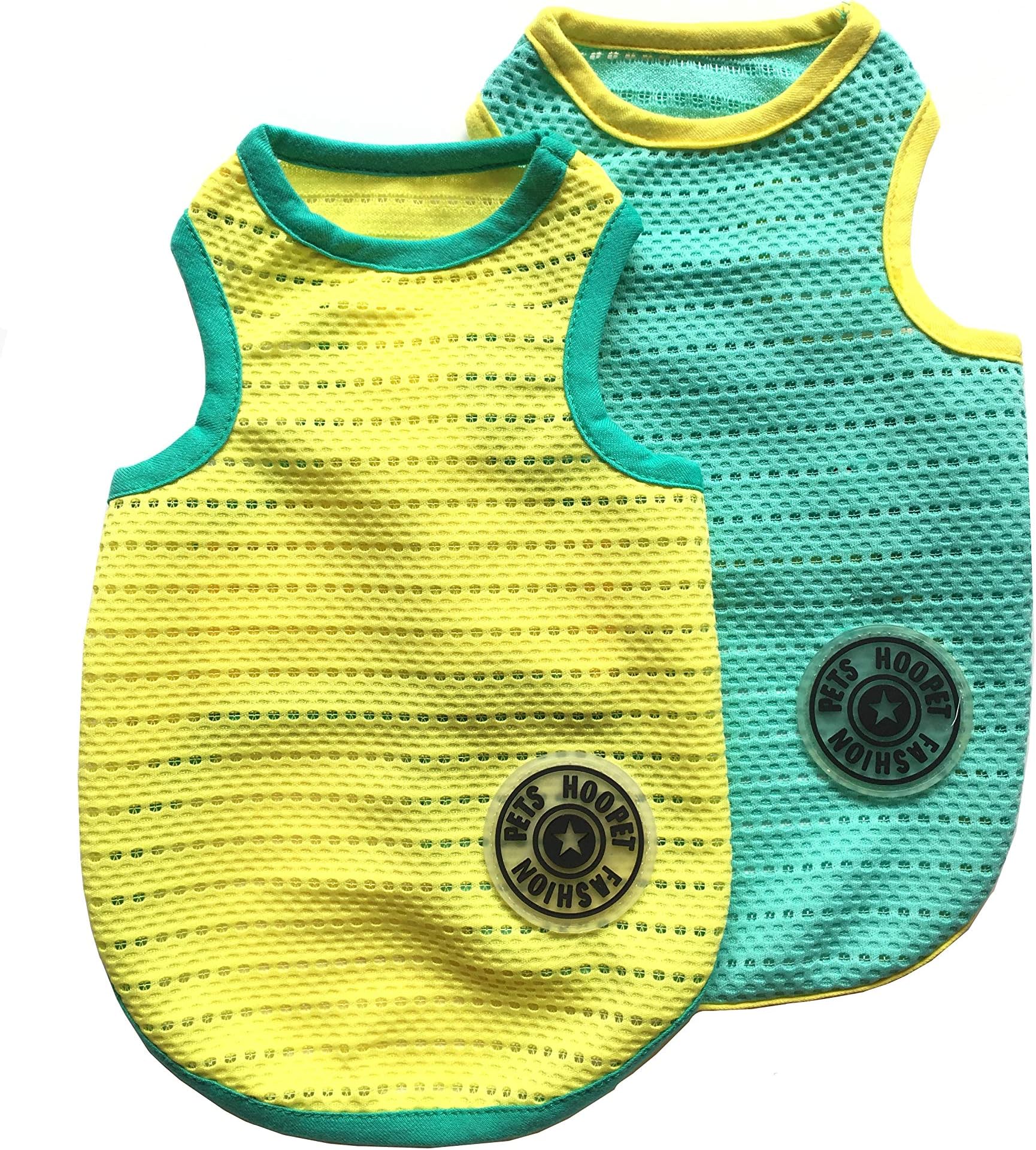 HOOPET Pet Dogs Breathable Mesh Tank Top, Dog Sleeveless Summer T Shirt Vest for Small to Medium Dogs Cats 2Pcs-(Blue & Yellow,S)