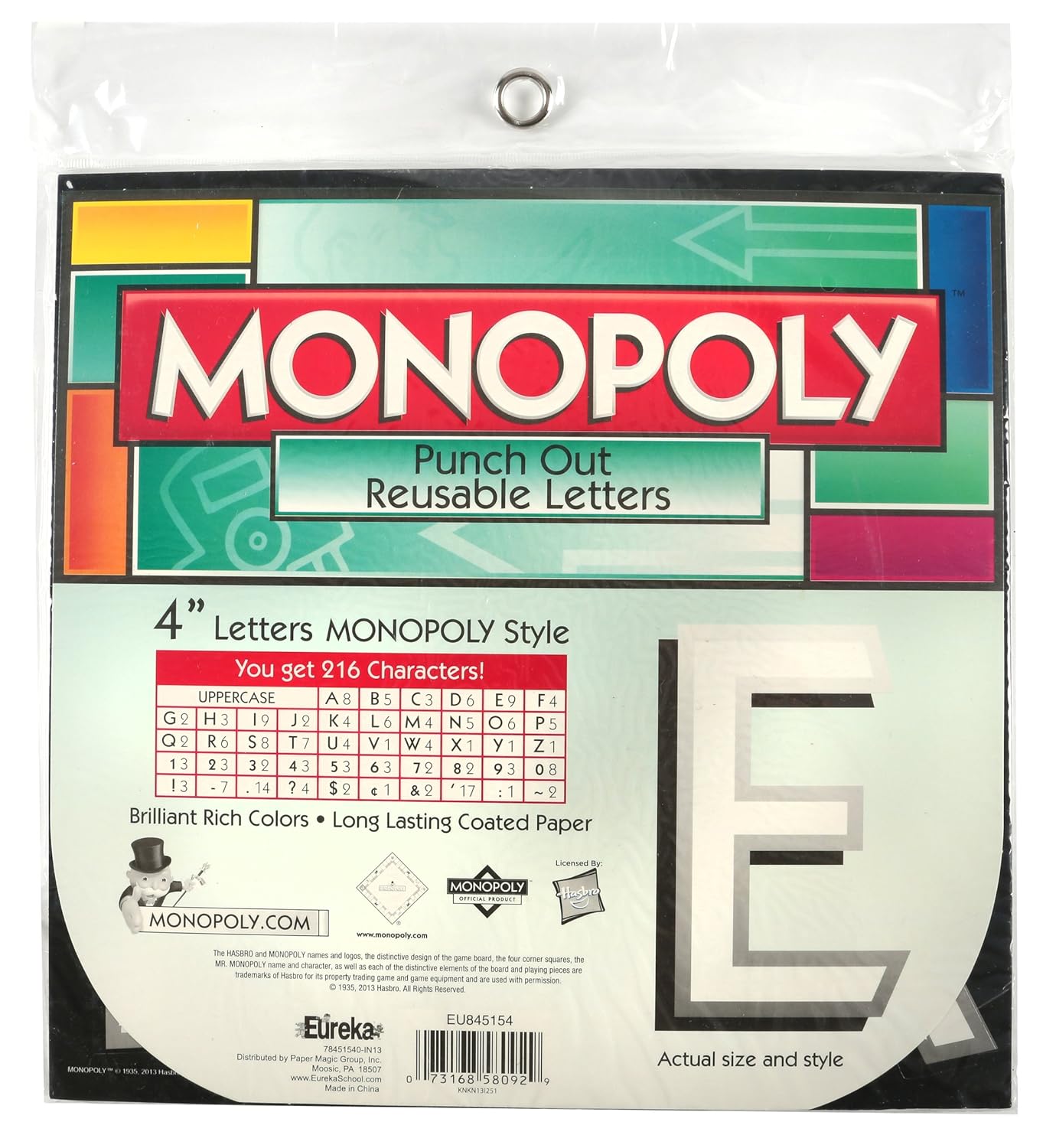 Eureka Back to School Monopoly Punch Out Deco Letters Classroom Decorations, 212pc, 4''